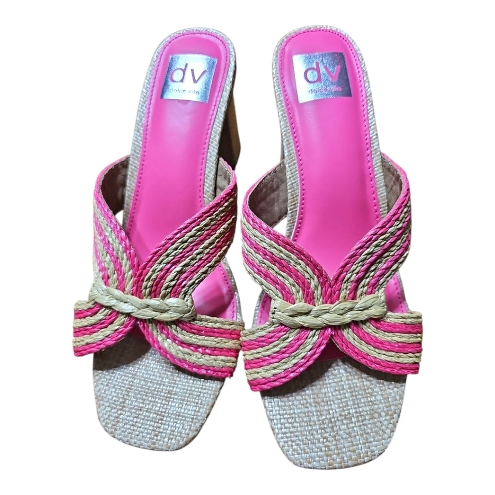 Dv By Dolce Vita Haady Pink And Tan Raffia Sandals